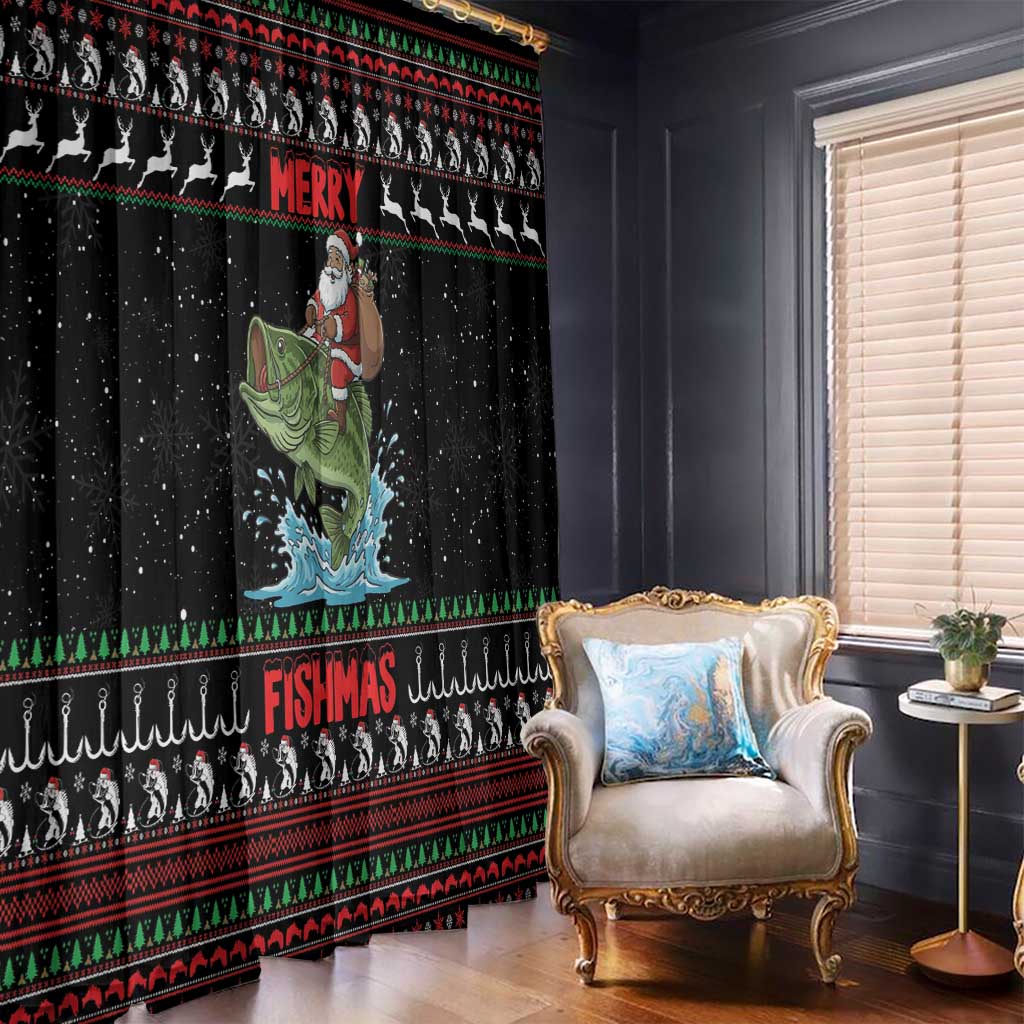 Merry Fishmas Santa Riding Bass Window Curtain Funny Christmas - Wonder Print Shop