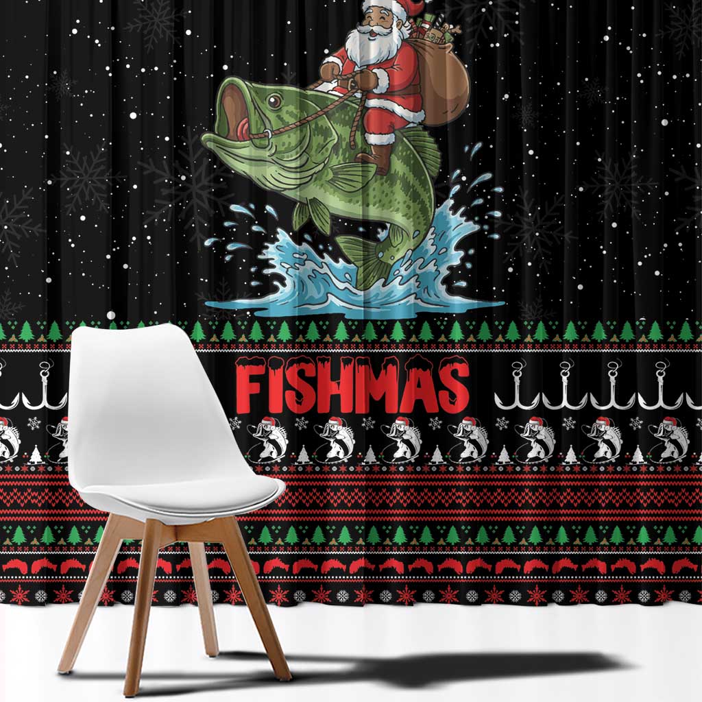 Merry Fishmas Santa Riding Bass Window Curtain Funny Christmas - Wonder Print Shop
