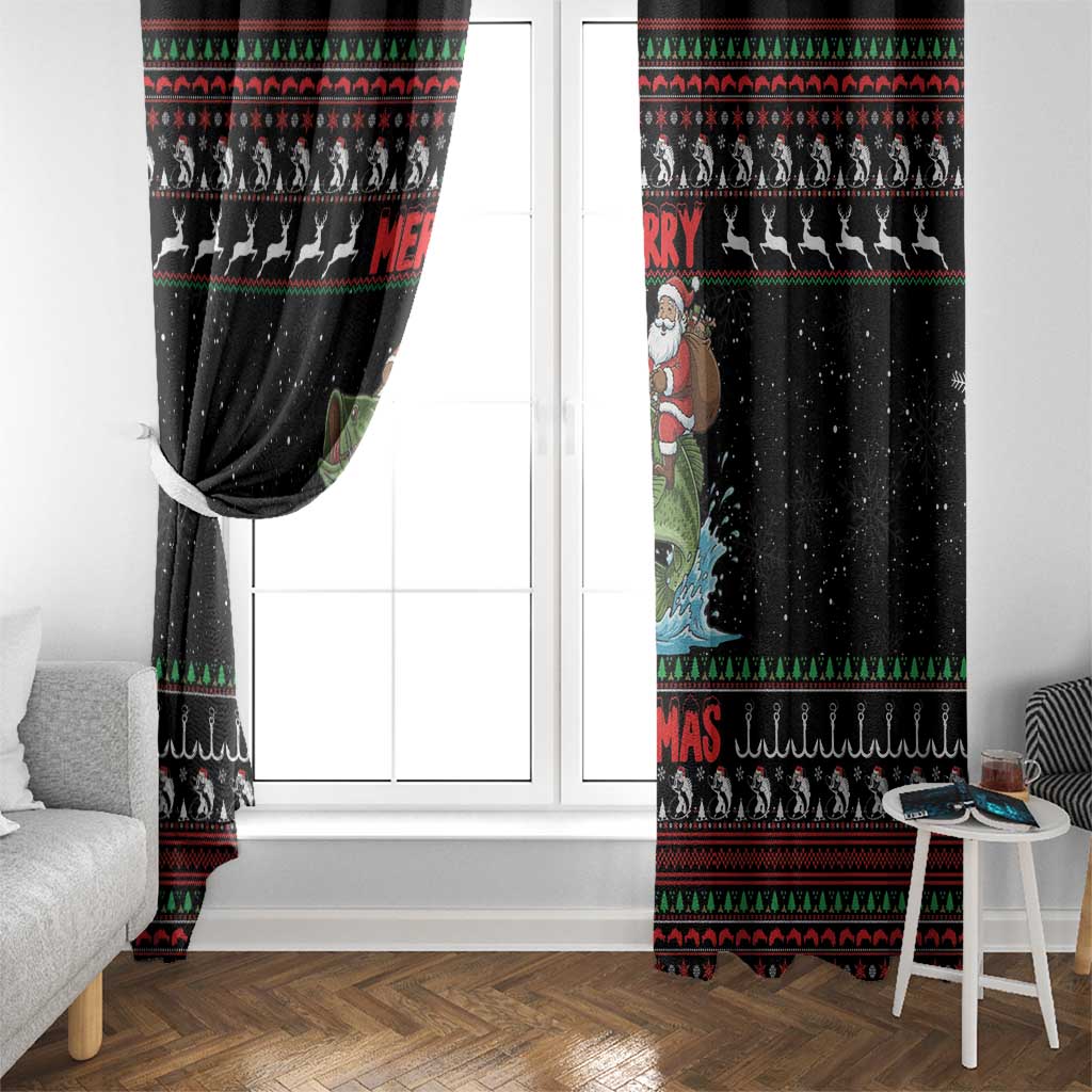Merry Fishmas Santa Riding Bass Window Curtain Funny Christmas - Wonder Print Shop