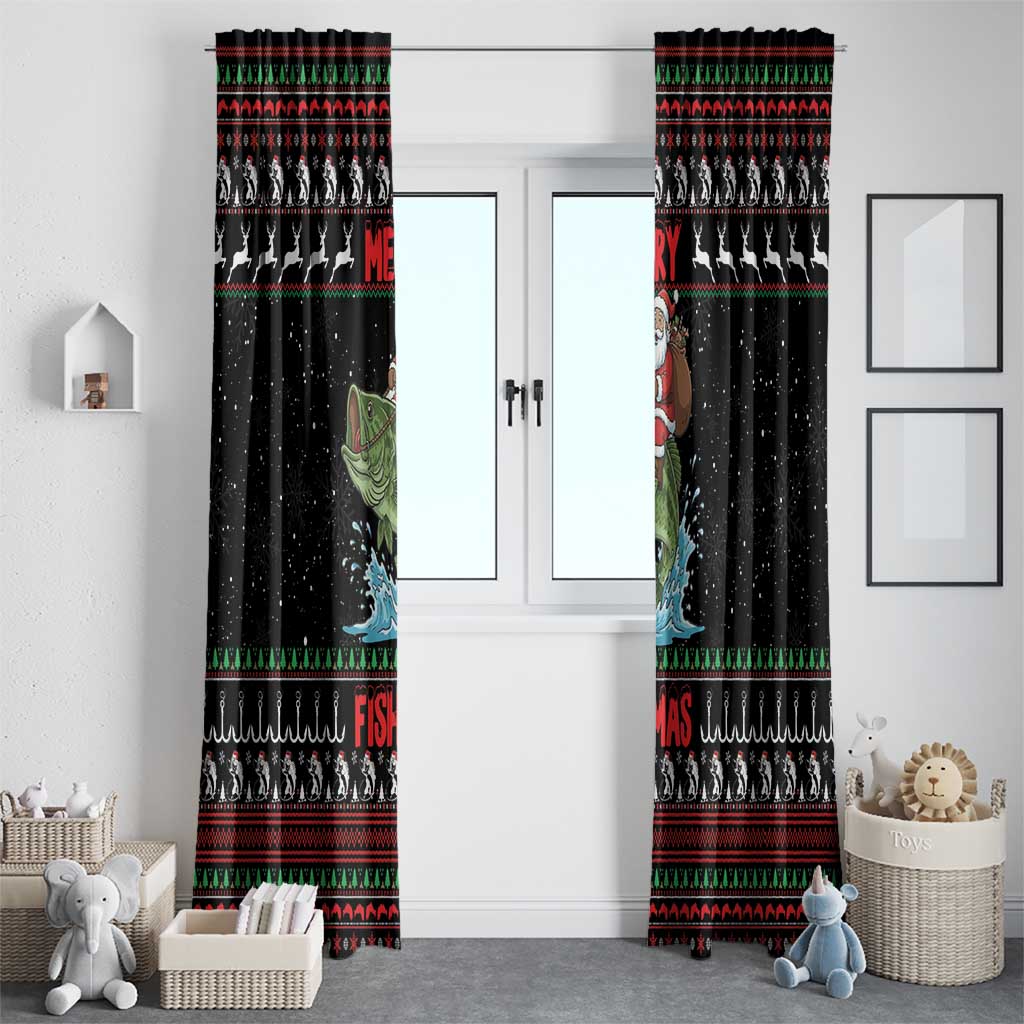 Merry Fishmas Santa Riding Bass Window Curtain Funny Christmas - Wonder Print Shop