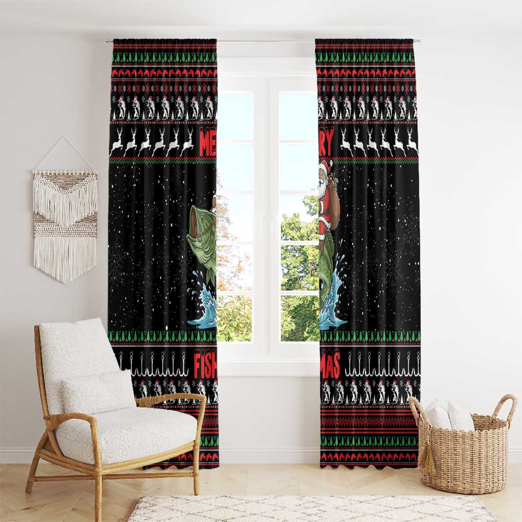 Merry Fishmas Santa Riding Bass Window Curtain Funny Christmas - Wonder Print Shop