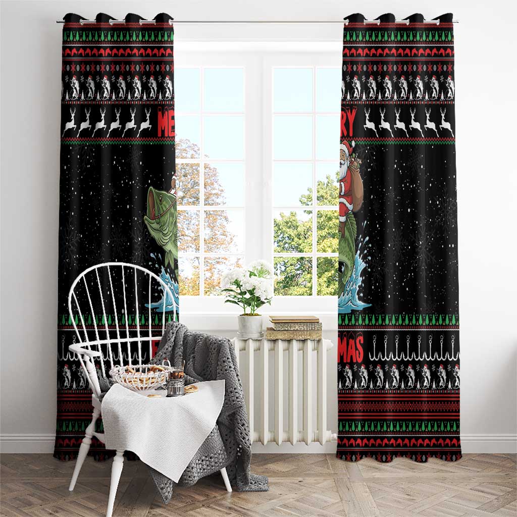 Merry Fishmas Santa Riding Bass Window Curtain Funny Christmas - Wonder Print Shop