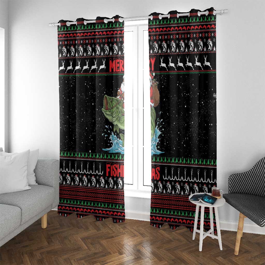 Merry Fishmas Santa Riding Bass Window Curtain Funny Christmas - Wonder Print Shop