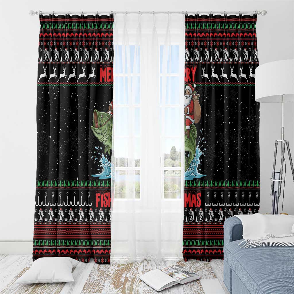 Merry Fishmas Santa Riding Bass Window Curtain Funny Christmas - Wonder Print Shop