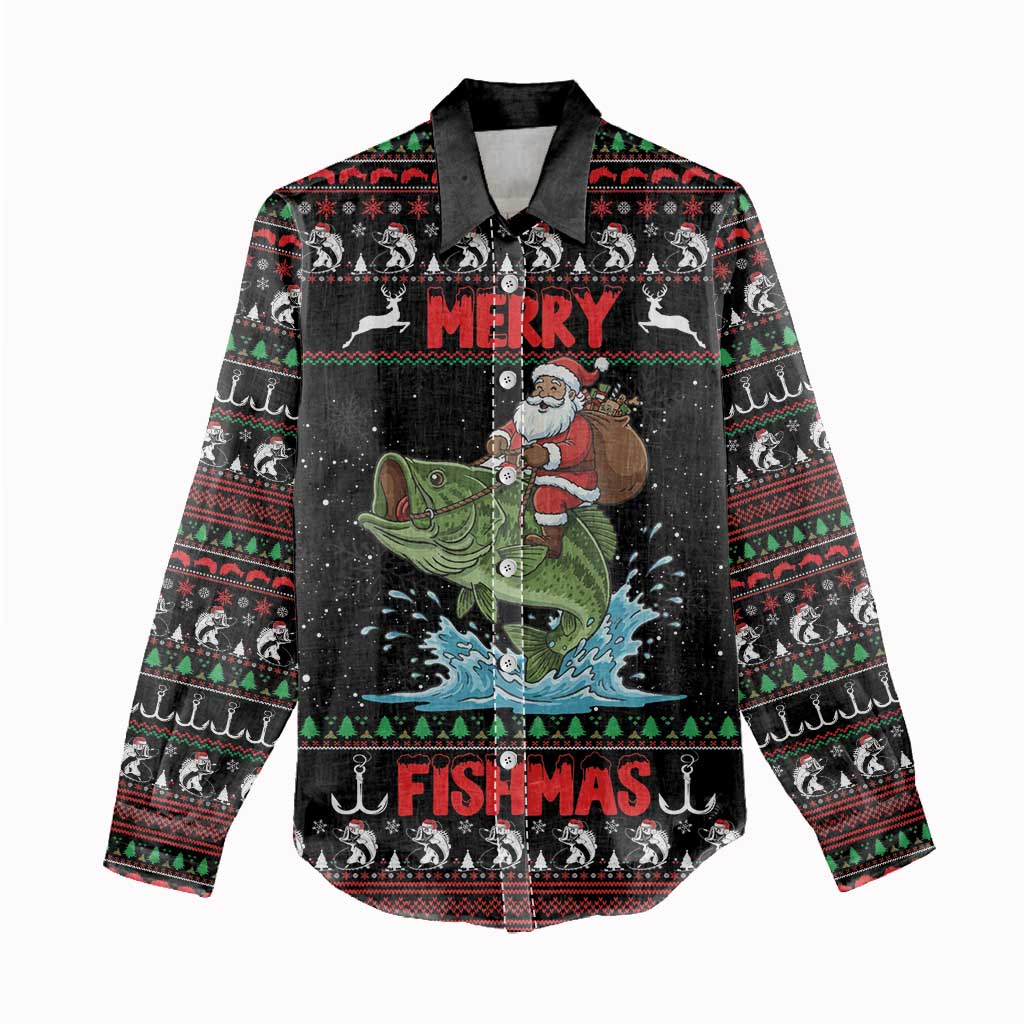 Merry Fishmas Santa Riding Bass Personalized Women Casual Shirt Funny Christmas - Wonder Print Shop