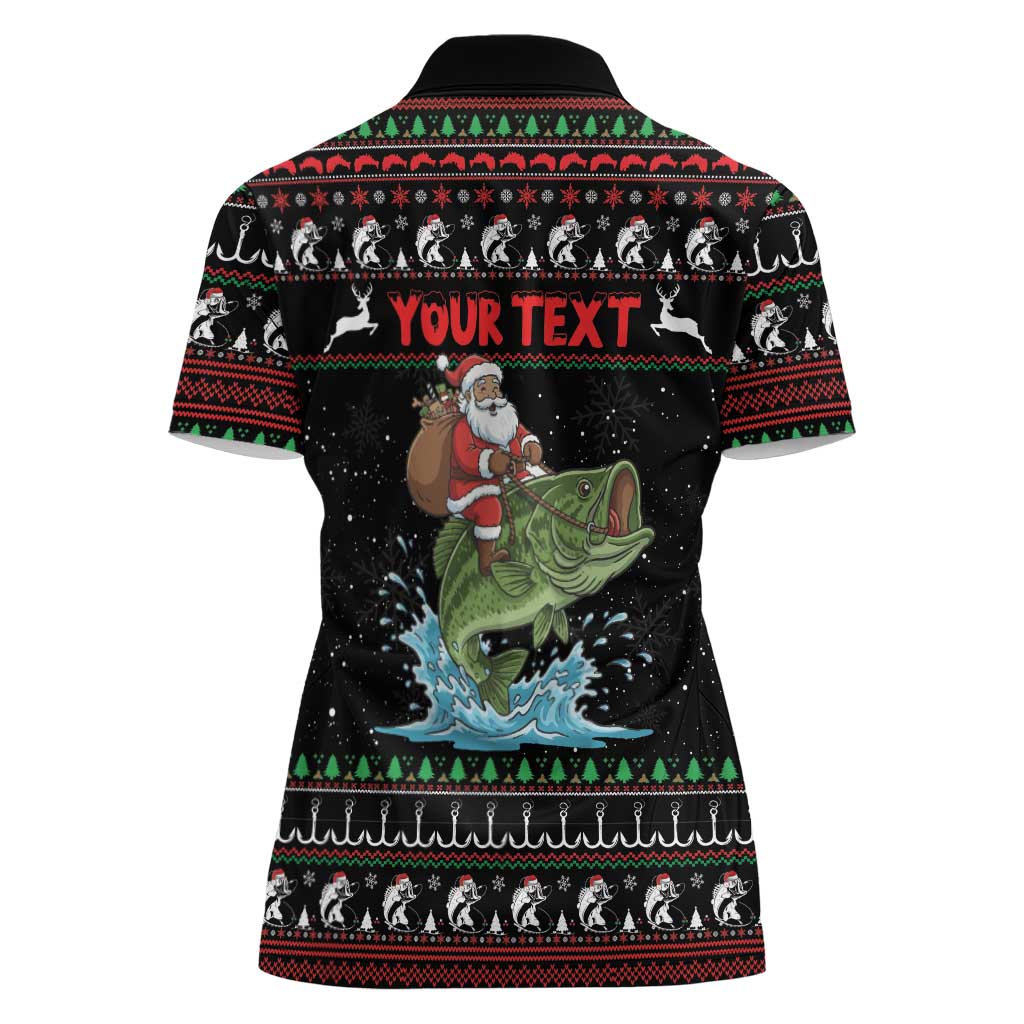 Merry Fishmas Santa Riding Bass Personalized Women Polo Shirt Funny Christmas - Wonder Print Shop
