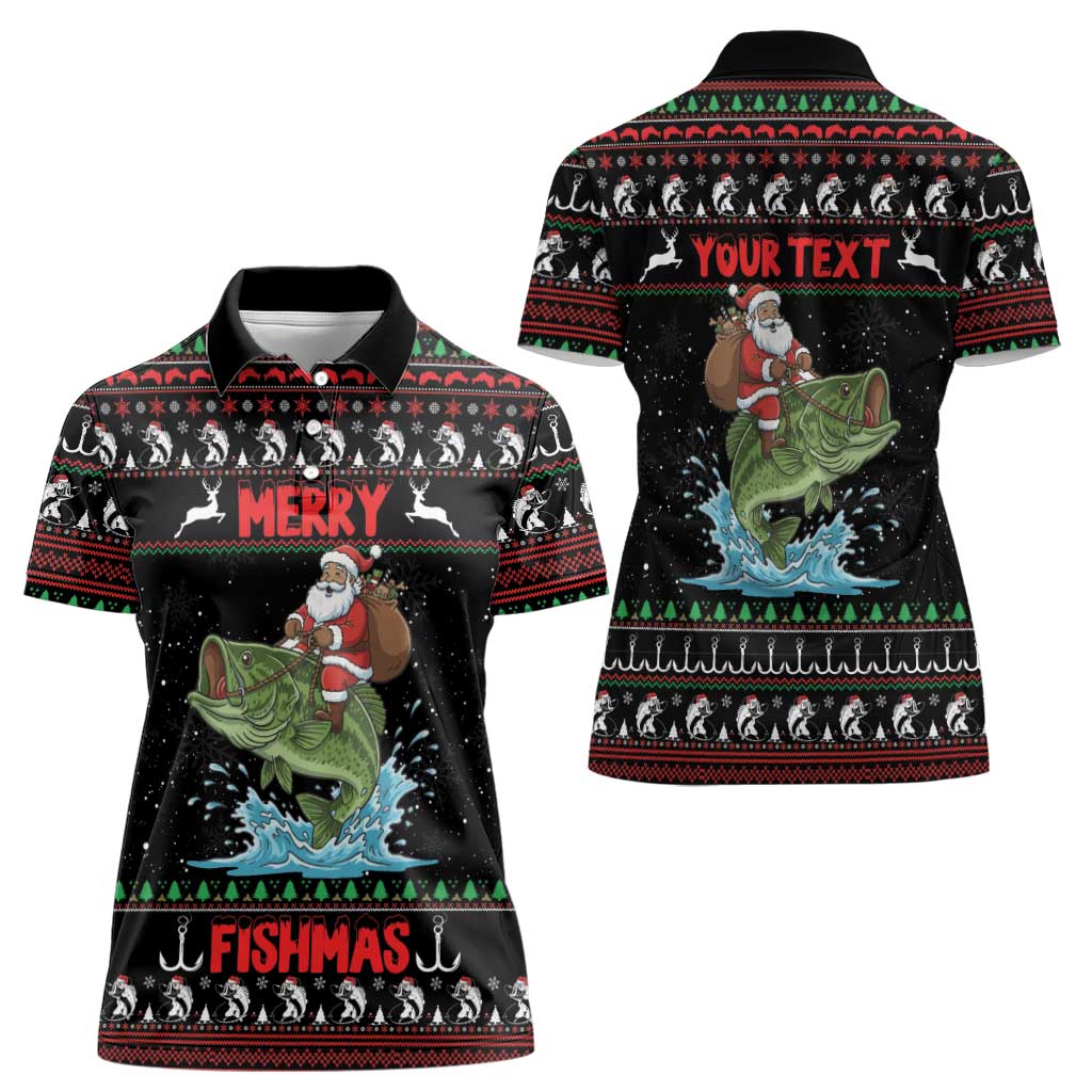 Merry Fishmas Santa Riding Bass Personalized Women Polo Shirt Funny Christmas - Wonder Print Shop