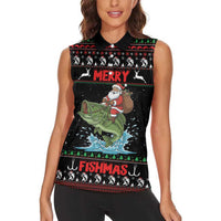 Merry Fishmas Santa Riding Bass Personalized Women Sleeveless Polo Shirt Funny Christmas - Wonder Print Shop