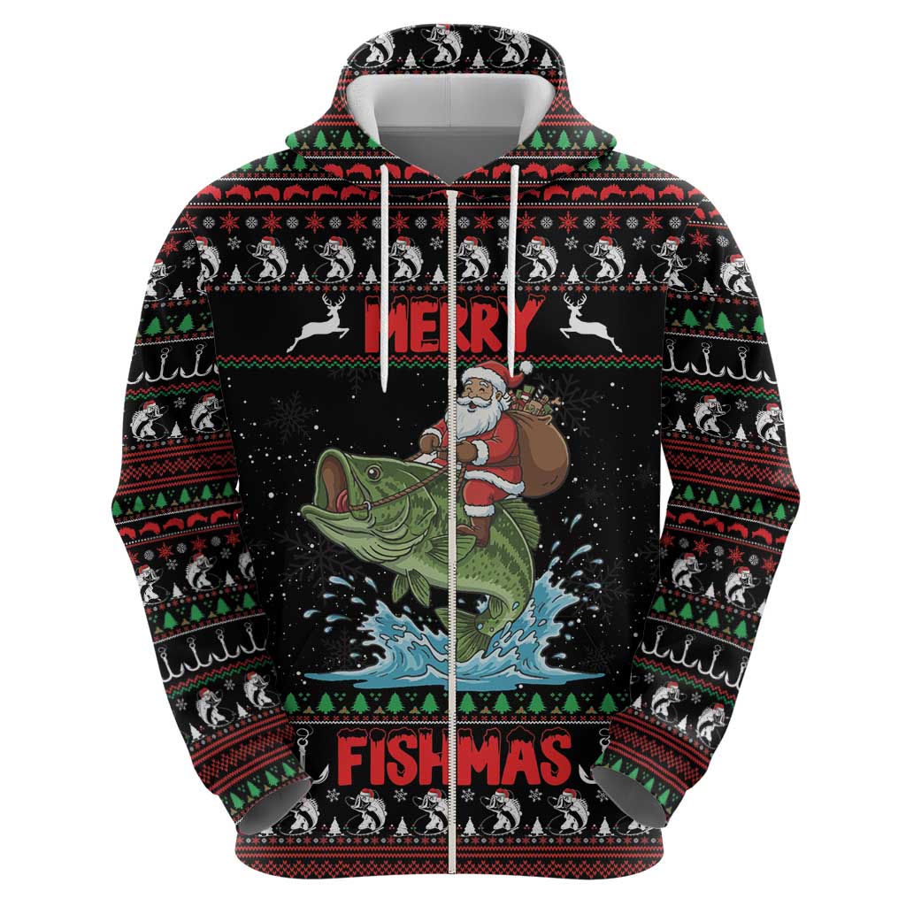 Merry Fishmas Santa Riding Bass Personalized Zip Hoodie Funny Christmas - Wonder Print Shop