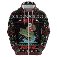Merry Fishmas Santa Riding Bass Personalized Zip Hoodie Funny Christmas - Wonder Print Shop