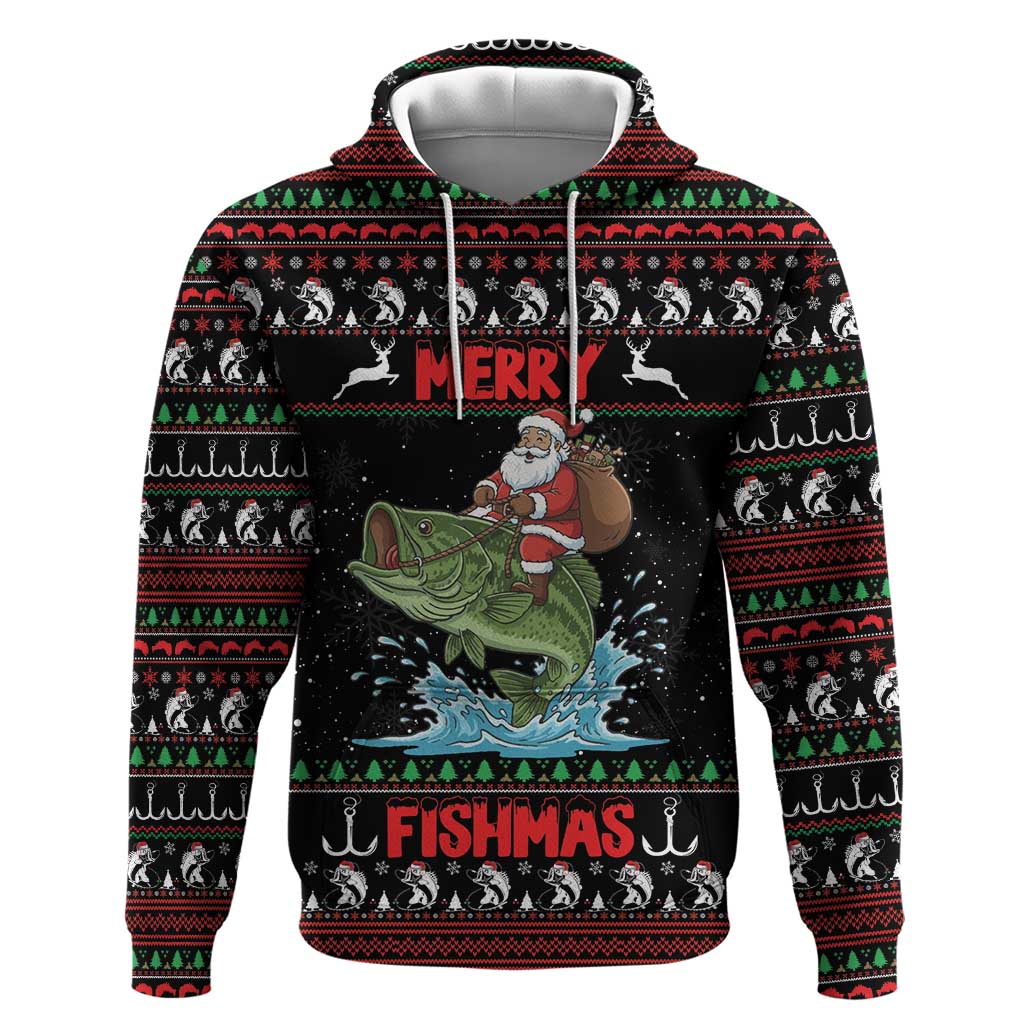 Merry Fishmas Santa Riding Bass Personalized Zip Hoodie Funny Christmas - Wonder Print Shop