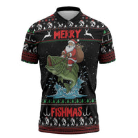 Merry Fishmas Santa Riding Bass Personalized Zipper Polo Shirt Funny Christmas - Wonder Print Shop