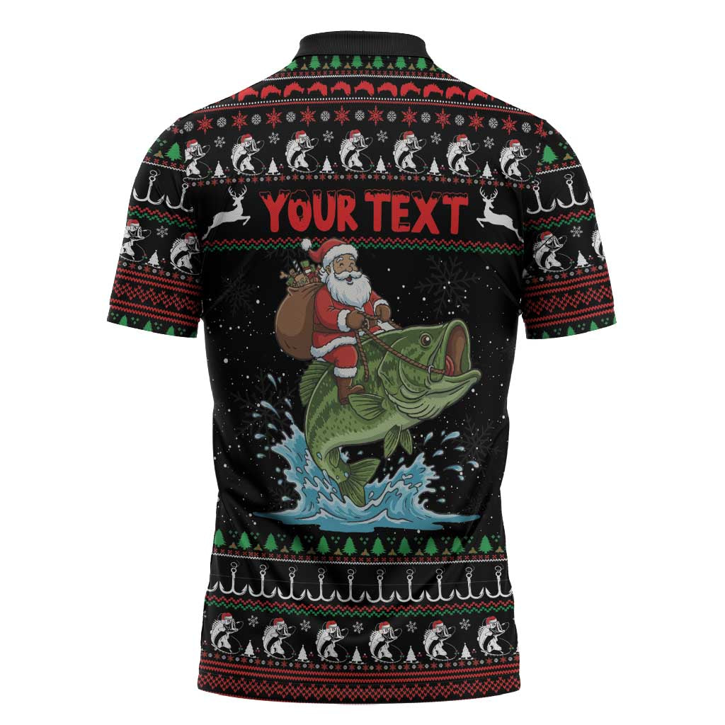 Merry Fishmas Santa Riding Bass Personalized Zipper Polo Shirt Funny Christmas - Wonder Print Shop