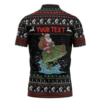 Merry Fishmas Santa Riding Bass Personalized Zipper Polo Shirt Funny Christmas - Wonder Print Shop