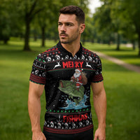 Merry Fishmas Santa Riding Bass Personalized Zipper Polo Shirt Funny Christmas - Wonder Print Shop