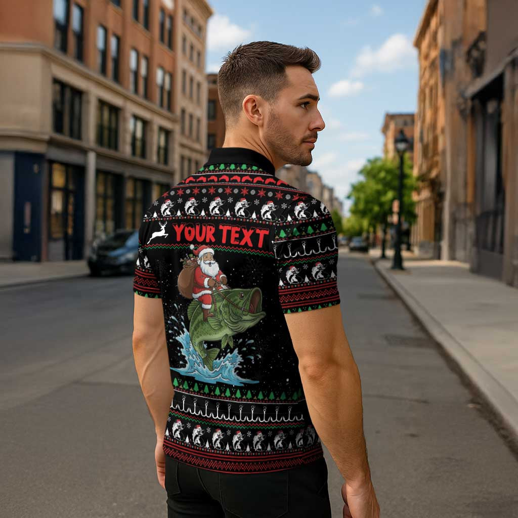 Merry Fishmas Santa Riding Bass Personalized Zipper Polo Shirt Funny Christmas - Wonder Print Shop