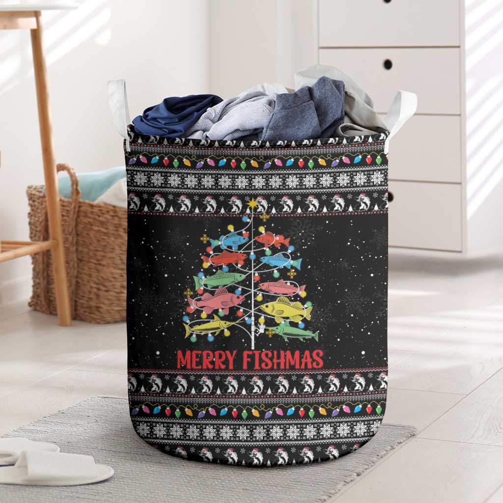 Merry Fishmas Laundry Basket Fishing Christmas Tree Lights - Wonder Print Shop