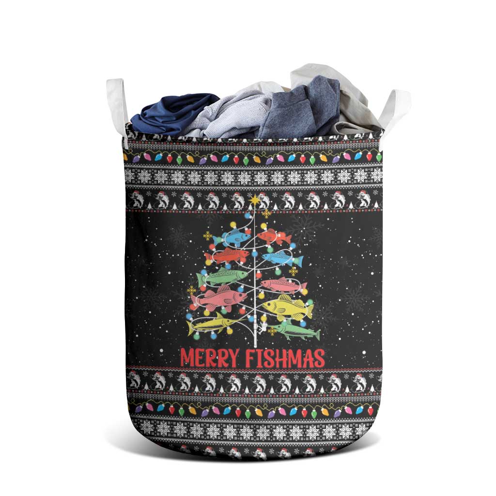 Merry Fishmas Laundry Basket Fishing Christmas Tree Lights - Wonder Print Shop