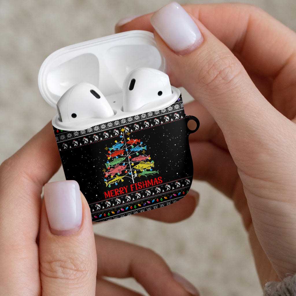 Merry Fishmas AirPods Case Fishing Christmas Tree Lights - Wonder Print Shop