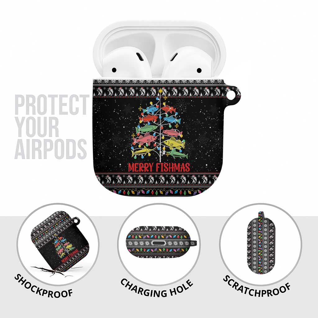 Merry Fishmas AirPods Case Fishing Christmas Tree Lights - Wonder Print Shop
