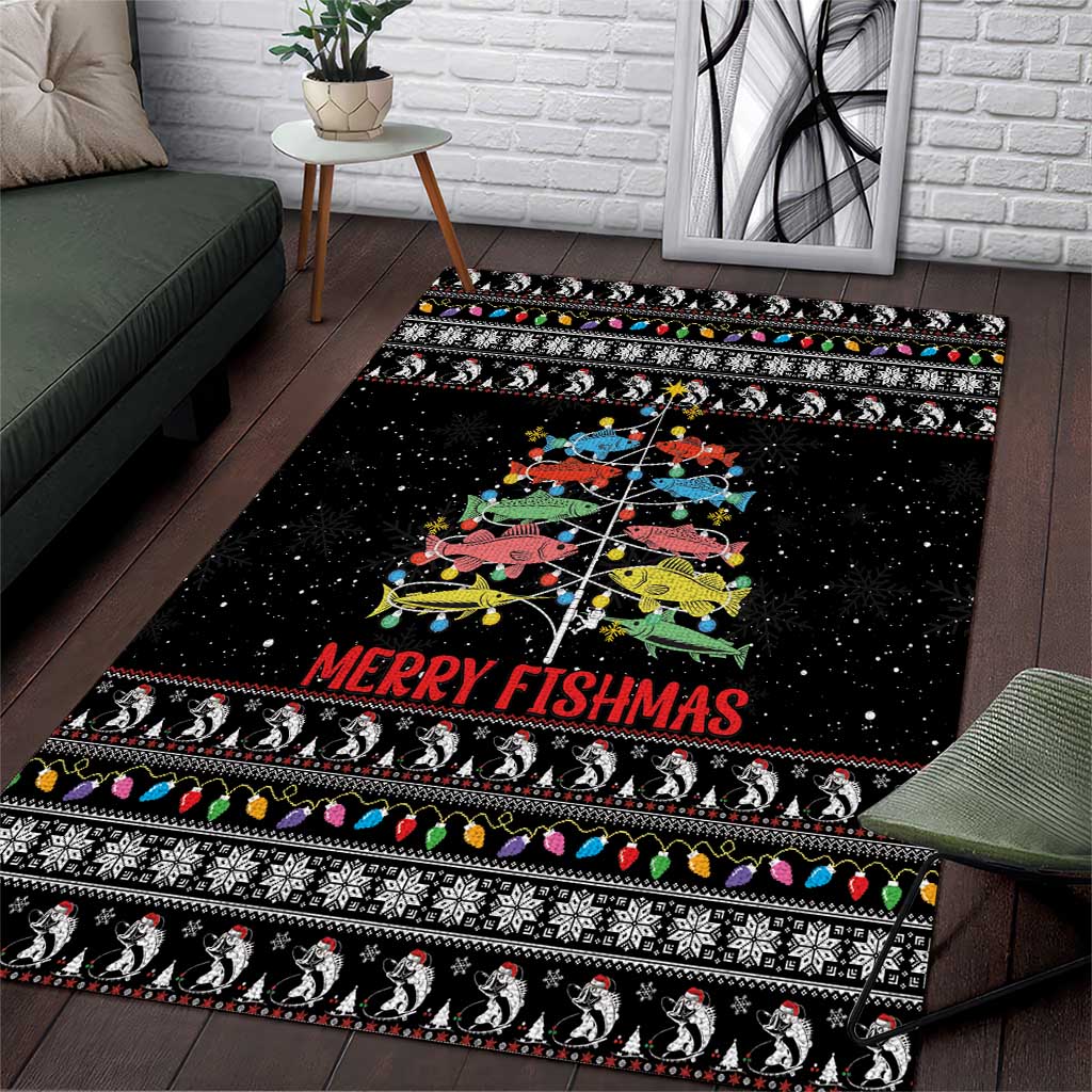 Merry Fishmas Area Rug Fishing Christmas Tree Lights - Wonder Print Shop