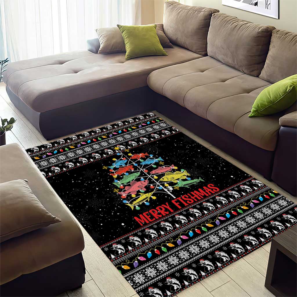 Merry Fishmas Area Rug Fishing Christmas Tree Lights - Wonder Print Shop