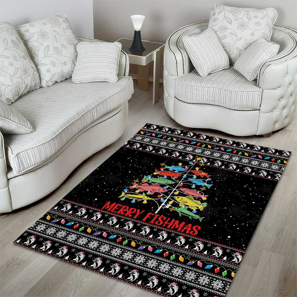 Merry Fishmas Area Rug Fishing Christmas Tree Lights - Wonder Print Shop