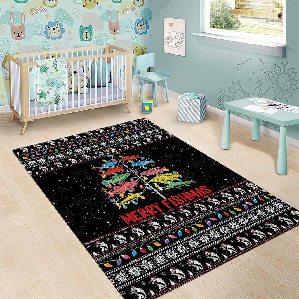 Merry Fishmas Area Rug Fishing Christmas Tree Lights - Wonder Print Shop