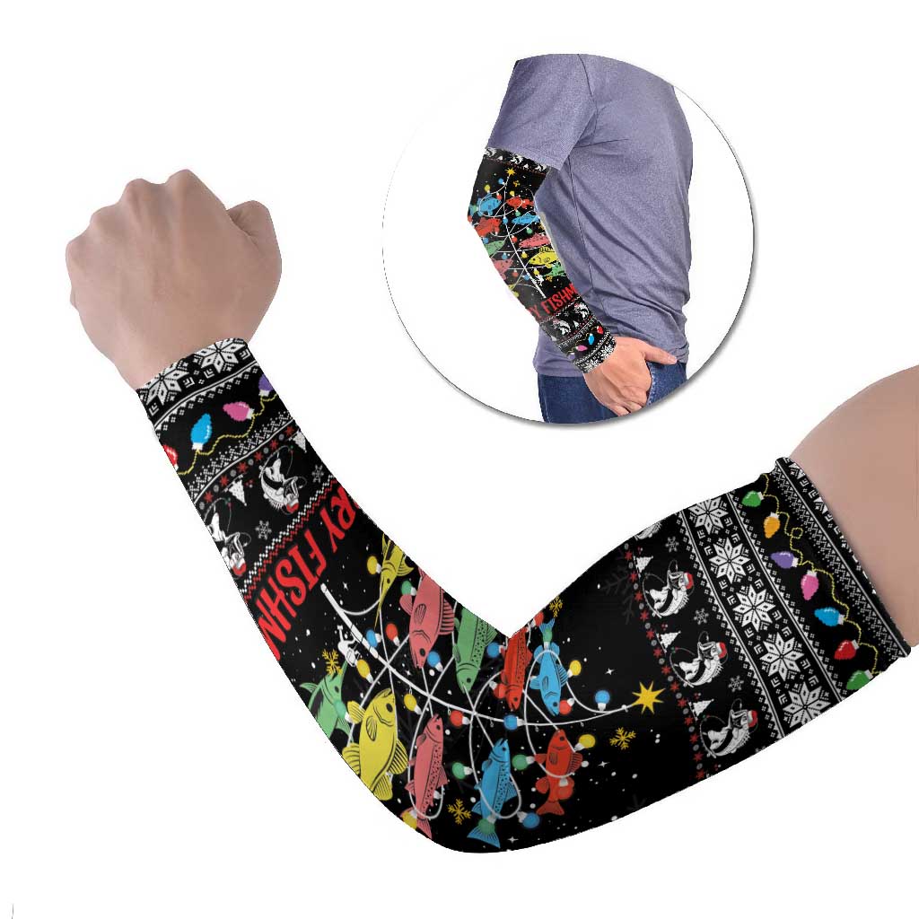 Merry Fishmas Arm Sleeves Fishing Christmas Tree Lights - Wonder Print Shop