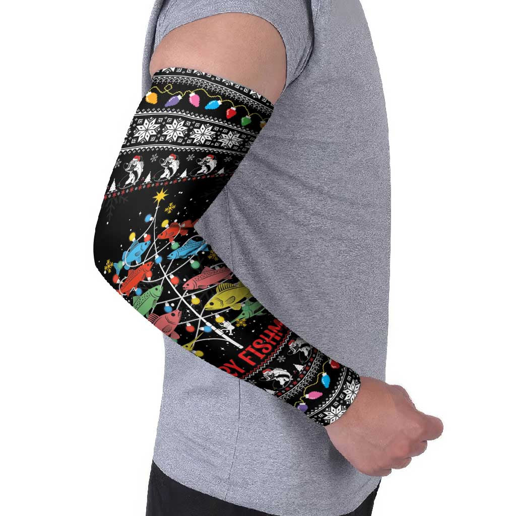 Merry Fishmas Arm Sleeves Fishing Christmas Tree Lights - Wonder Print Shop