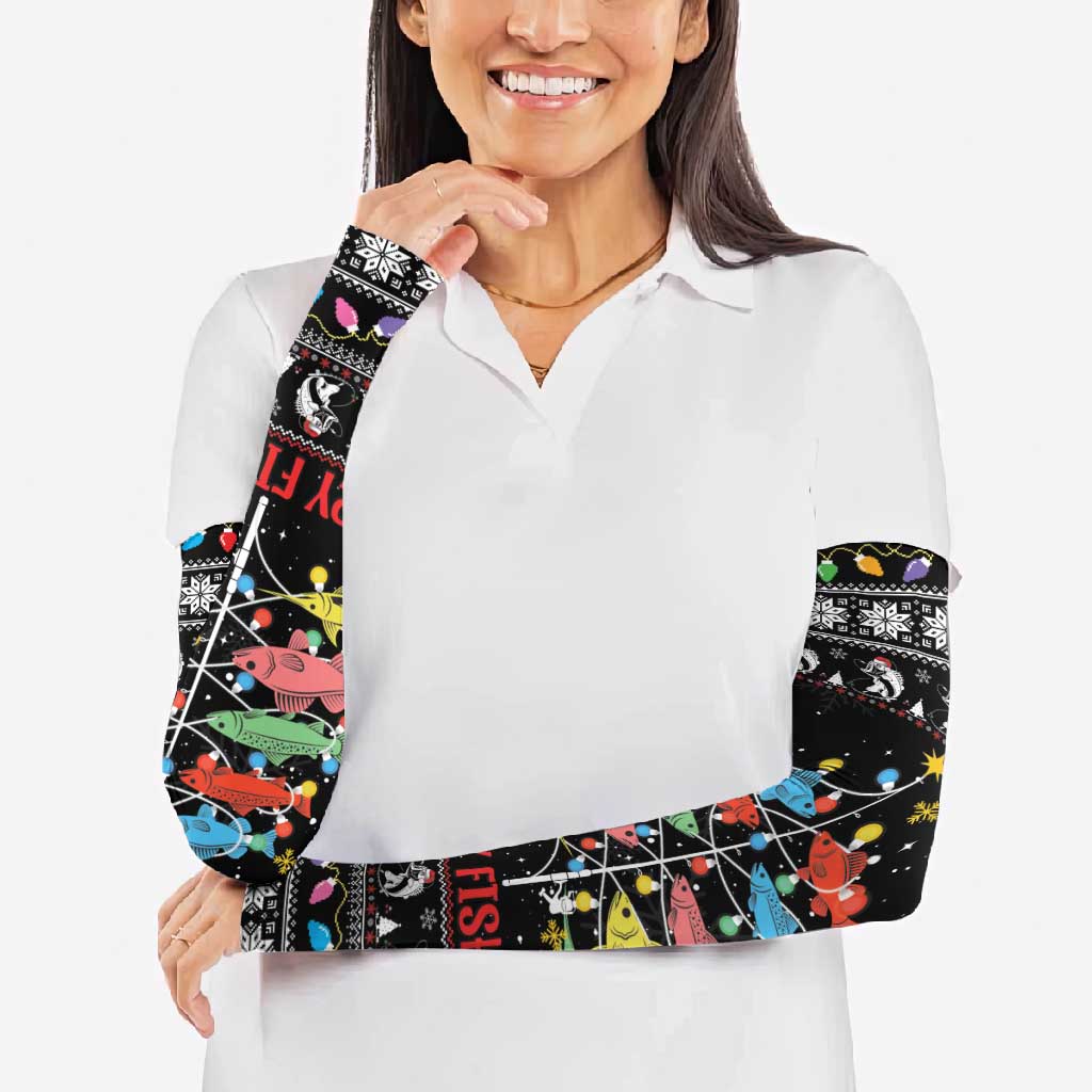 Merry Fishmas Arm Sleeves Fishing Christmas Tree Lights - Wonder Print Shop