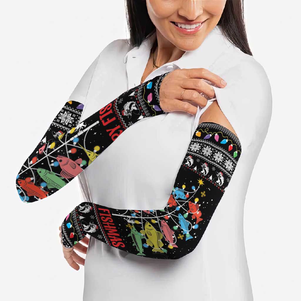 Merry Fishmas Arm Sleeves Fishing Christmas Tree Lights - Wonder Print Shop