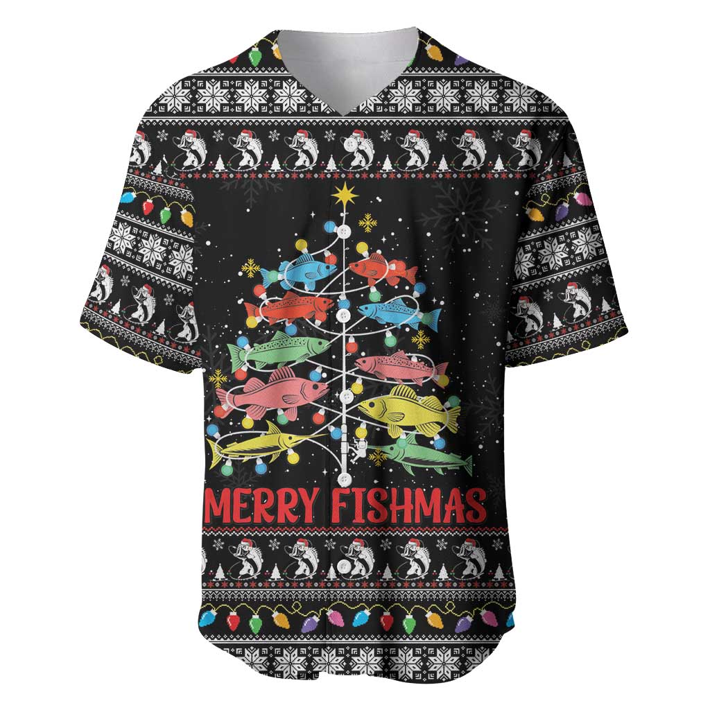 Merry Fishmas Baseball Jersey Fishing Christmas Tree Lights - Wonder Print Shop