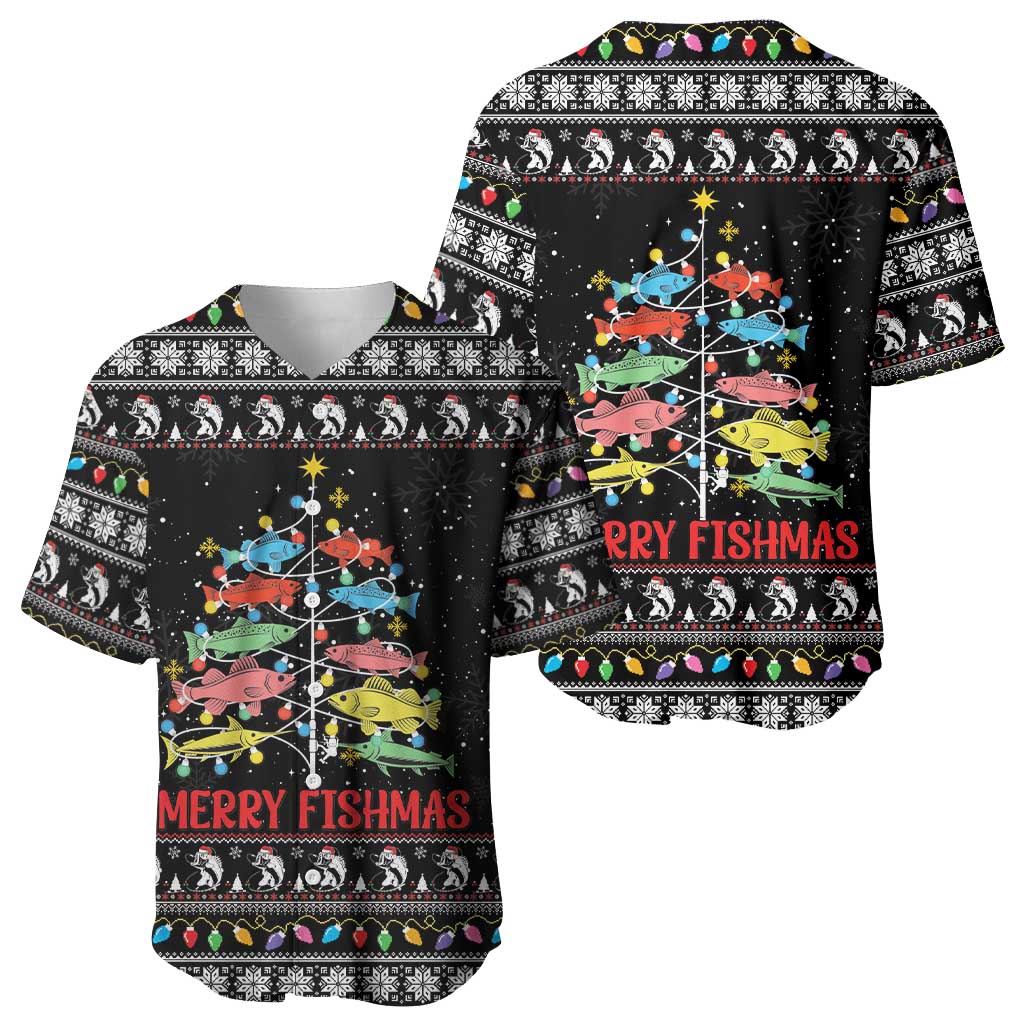 Merry Fishmas Baseball Jersey Fishing Christmas Tree Lights - Wonder Print Shop