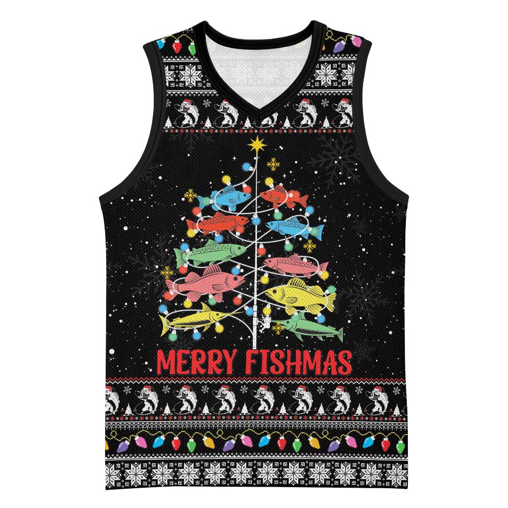 Merry Fishmas Basketball Jersey Fishing Christmas Tree Lights - Wonder Print Shop