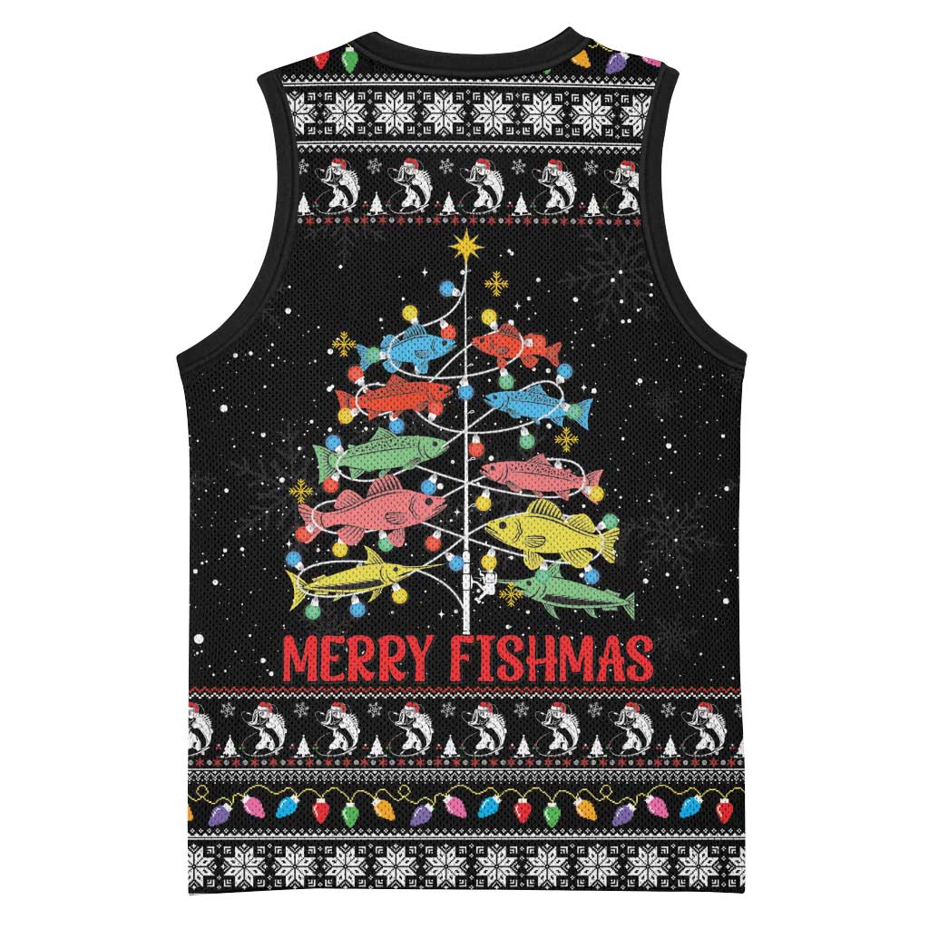 Merry Fishmas Basketball Jersey Fishing Christmas Tree Lights - Wonder Print Shop