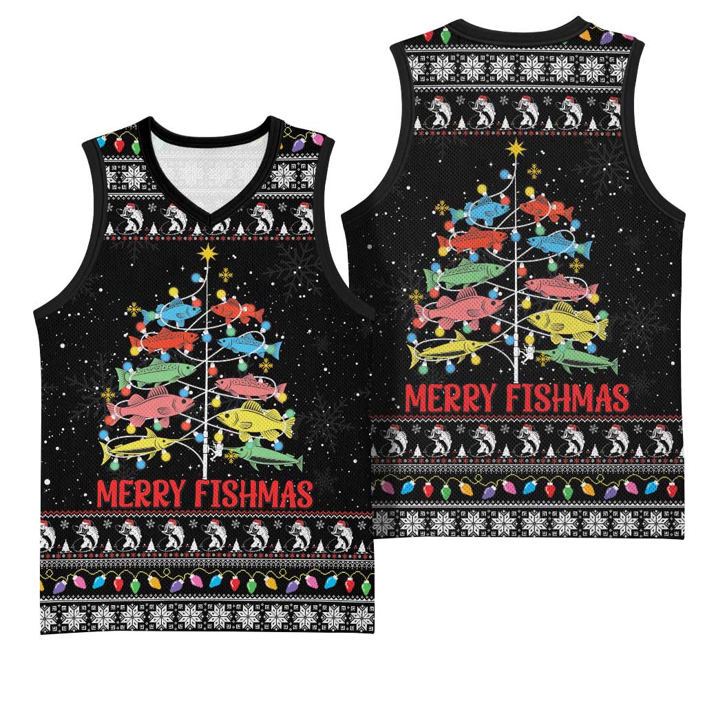 Merry Fishmas Basketball Jersey Fishing Christmas Tree Lights - Wonder Print Shop