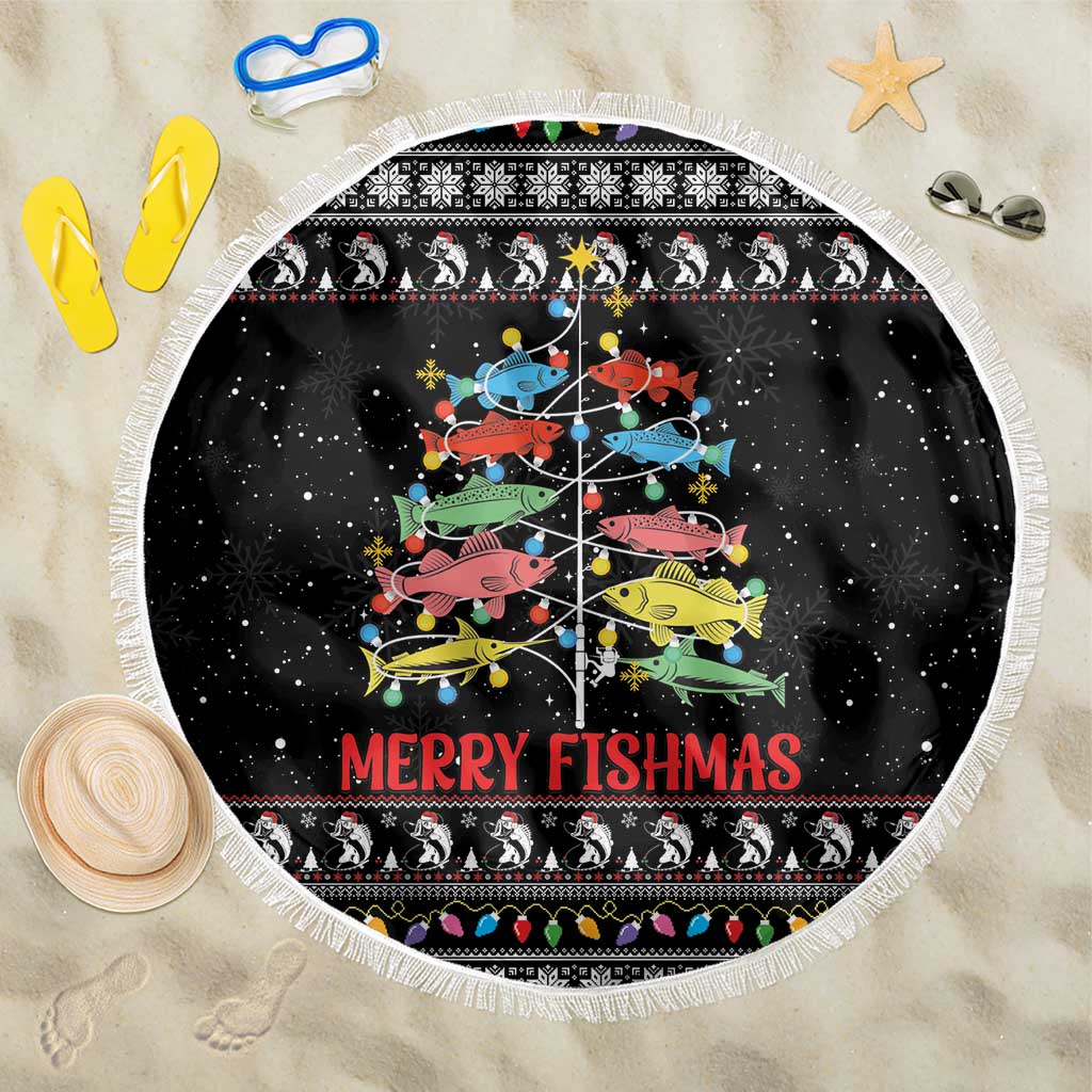 Merry Fishmas Beach Blanket Fishing Christmas Tree Lights - Wonder Print Shop