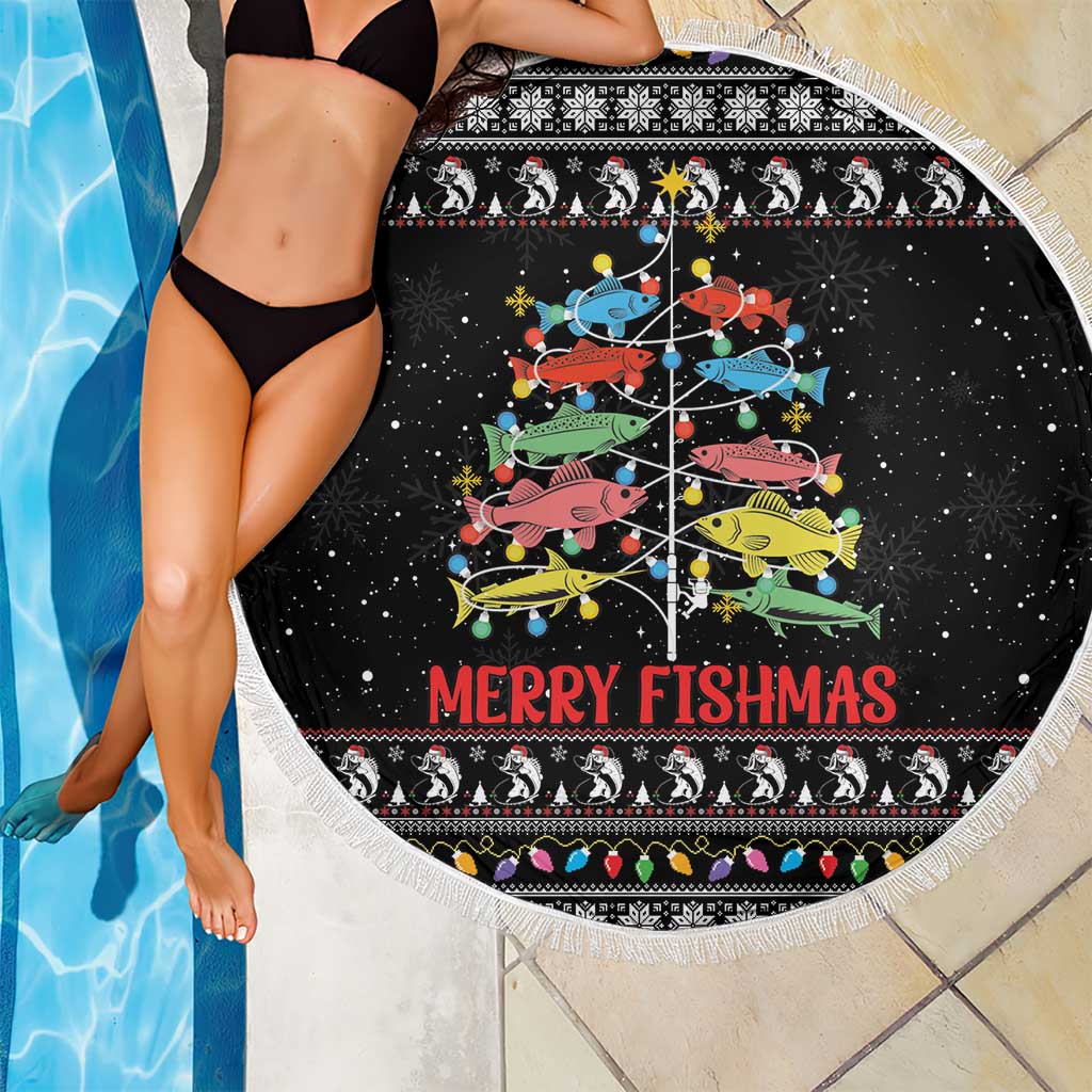 Merry Fishmas Beach Blanket Fishing Christmas Tree Lights - Wonder Print Shop