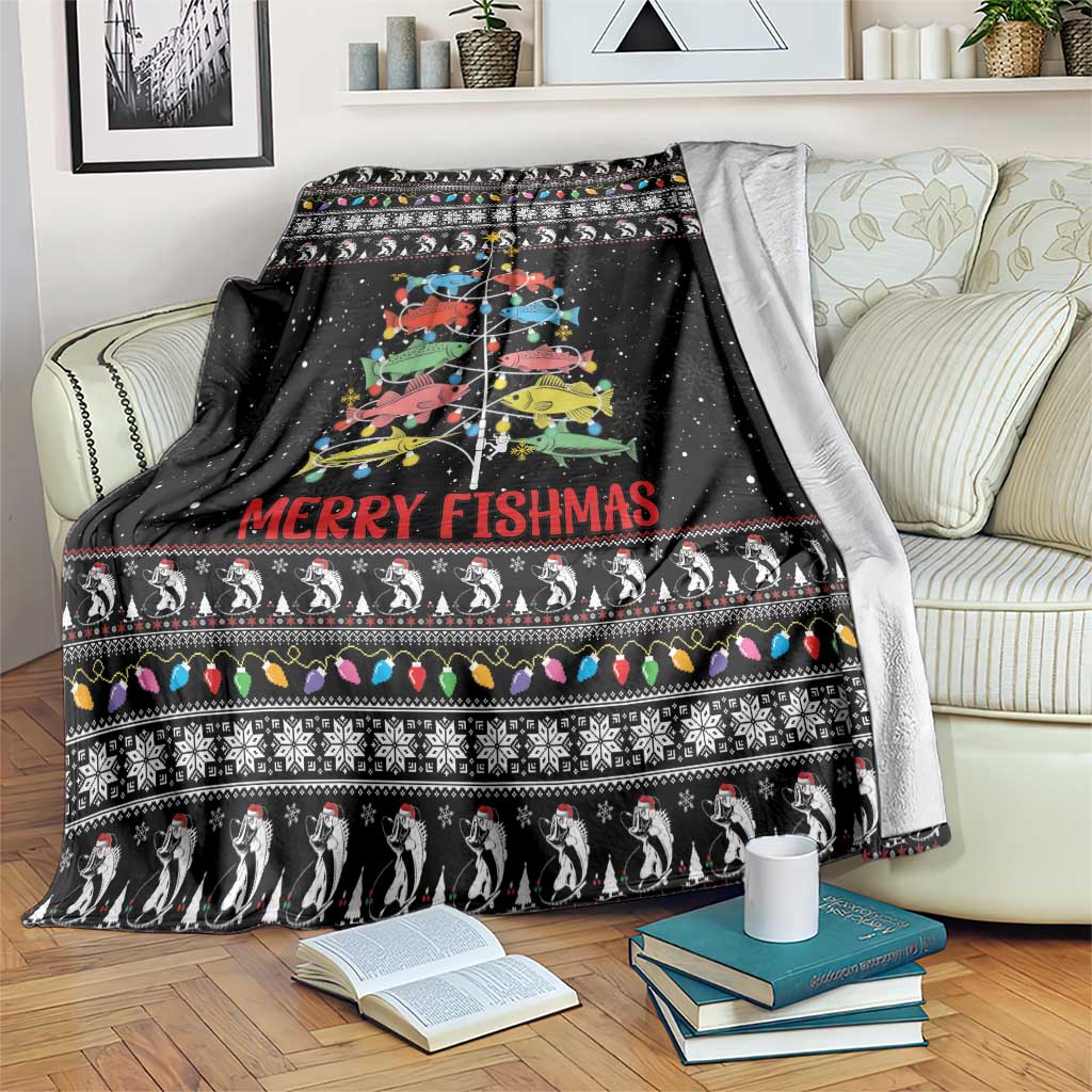 Merry Fishmas Blanket Fishing Christmas Tree Lights - Wonder Print Shop
