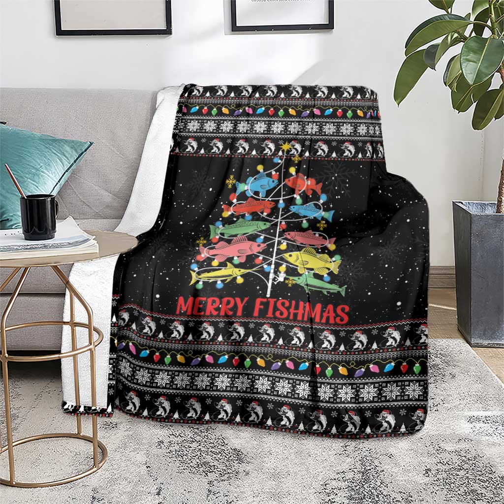 Merry Fishmas Blanket Fishing Christmas Tree Lights - Wonder Print Shop