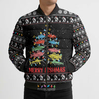 Merry Fishmas Bomber Puffer Jacket Fishing Christmas Tree Lights - Wonder Print Shop