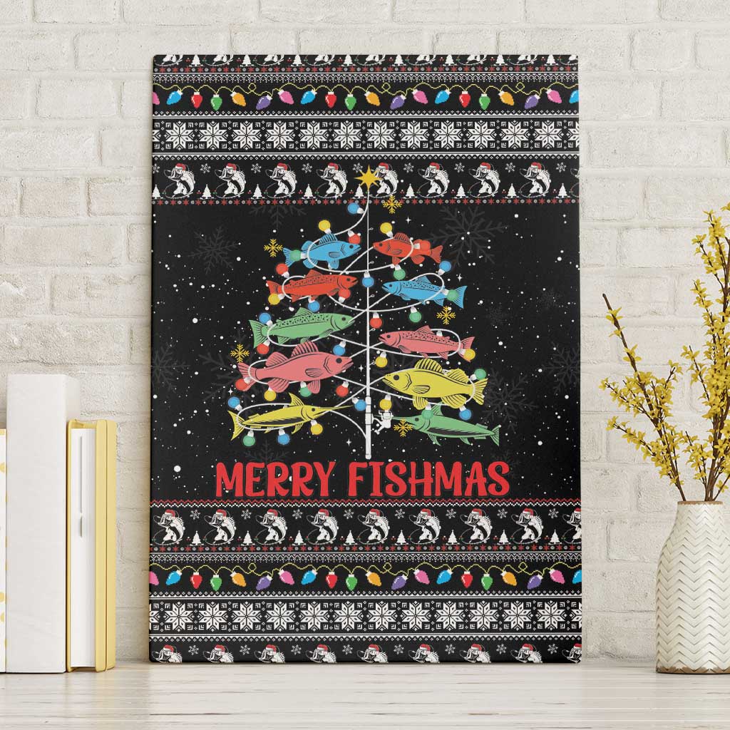 Merry Fishmas Canvas Wall Art Fishing Christmas Tree Lights - Wonder Print Shop