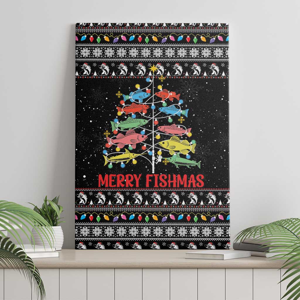 Merry Fishmas Canvas Wall Art Fishing Christmas Tree Lights - Wonder Print Shop