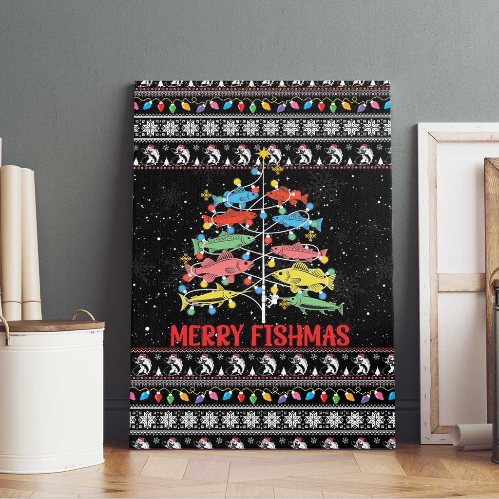 Merry Fishmas Canvas Wall Art Fishing Christmas Tree Lights - Wonder Print Shop