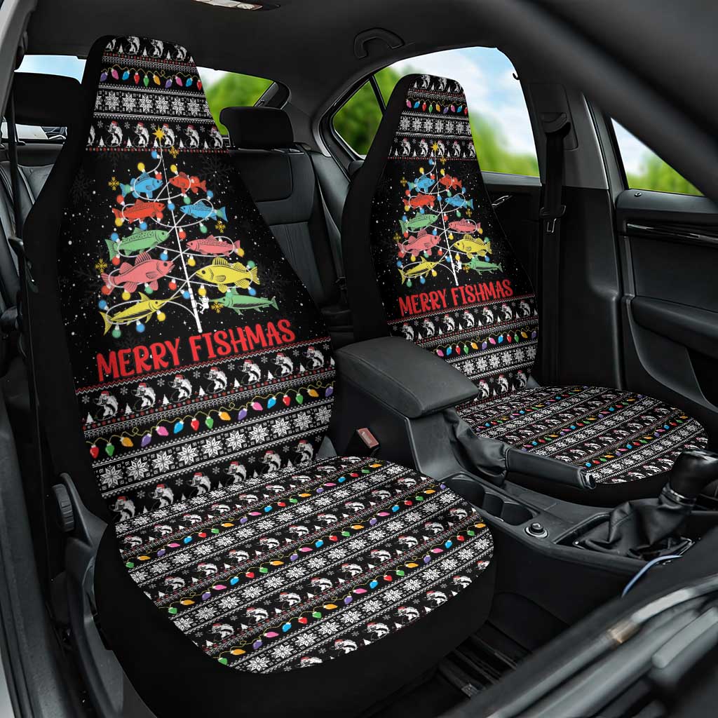 Merry Fishmas Car Seat Cover Fishing Christmas Tree Lights - Wonder Print Shop