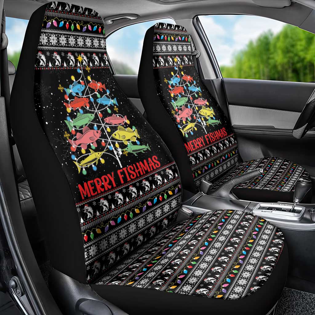 Merry Fishmas Car Seat Cover Fishing Christmas Tree Lights - Wonder Print Shop
