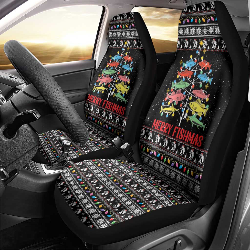 Merry Fishmas Car Seat Cover Fishing Christmas Tree Lights - Wonder Print Shop