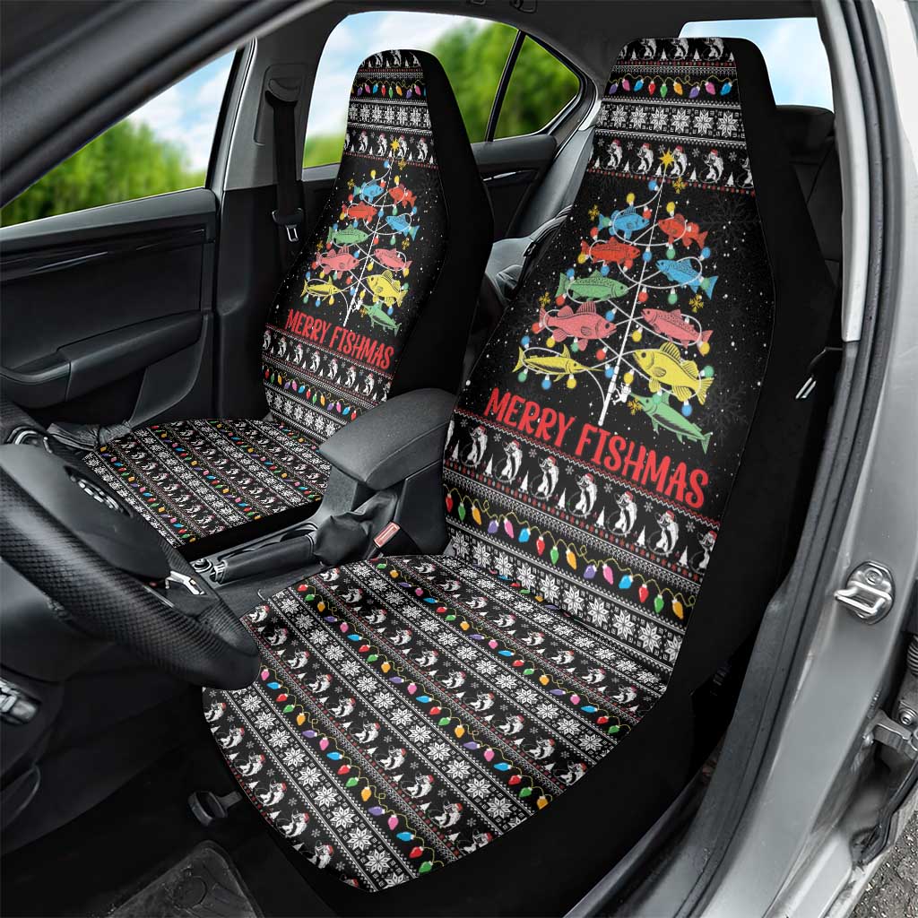 Merry Fishmas Car Seat Cover Fishing Christmas Tree Lights - Wonder Print Shop