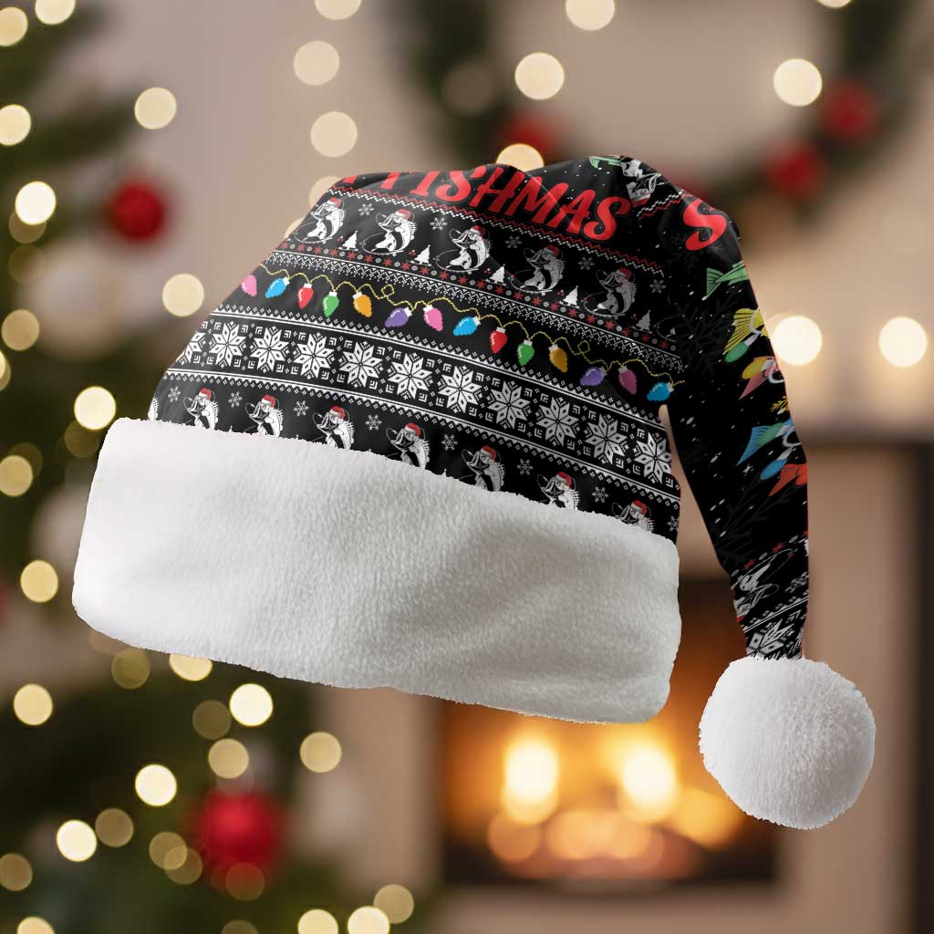 Merry Fishmas Christmas Santa Hat Fishing Christmas Tree Lights - Wonder Print Shop
